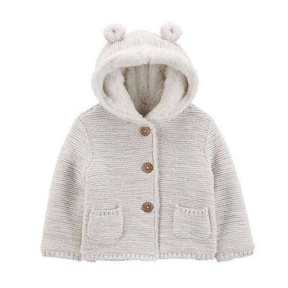 Carters baby Sherpa Lined hooded gray neutral toned cardigan jacket 24 months - Picture 1 of 6